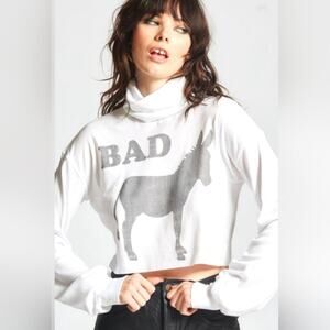 Recycled Karma Cropped Long-sleeve Turtleneck Tee Relaxed Fit White/Gray Size S